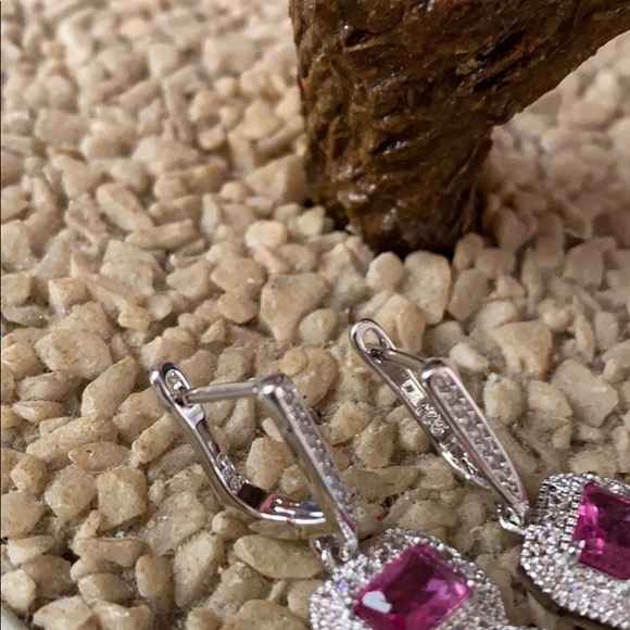 Vintage vintage 925 pink tourmaline &CZ earring - Picture 5 of 7